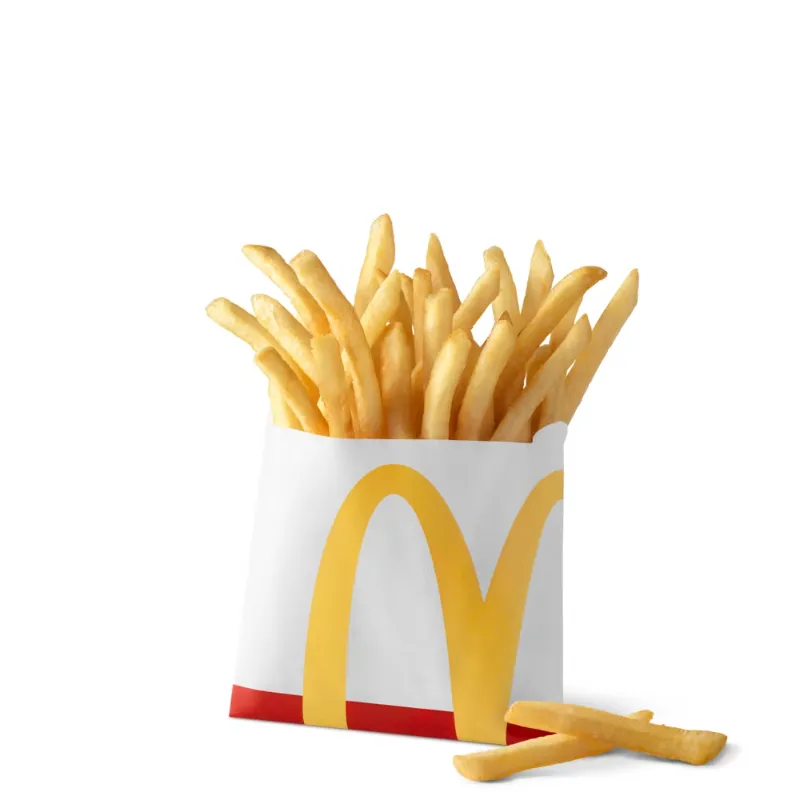 [vc_row height="small"][vc_column width="1/1"][vc_column_text] Small World Famous Fries [/vc_column_text][vc_row_inner content_placement="middle"][vc_column_inner width="1/2"][us_image image="349" link="%7B%22url%22%3A%22%22%7D"][/vc_column_inner][vc_column_inner width="1/2"][vc_column_text] Craving something crispy and golden? Our World Famous Fries deliver every time. Made from premium potatoes, they are cut fresh and fried to perfection. Each fry has a light, crunchy outside. Inside, it stays soft and fluffy. We season them with just the right amount of salt. This gives you that classic taste people love worldwide. The small size is perfect for a quick snack. It fits easily with any meal on our menu. Pair it with a burger, wrap, or nuggets. Or simply enjoy it on its own. These fries are cooked in small batches. This keeps them fresh and hot. One bite, and you will taste why millions choose us daily. [/vc_column_text][/vc_column_inner][/vc_row_inner][/vc_column][/vc_row][vc_row height="small"][vc_column width="1/1"][vc_column_text] Nutritional Information [/vc_column_text][us_separator size="custom" height="20px"][vc_column_text] 230 Cal. Calories 3g Protein 31g Total Carbs (11% DV) 11g Total Fat (14% DV) Saturated Fat: 1.5g (7% DV) Total Sugars: 0g Iron: 0.5mg (4% DV) Trans Fat: 0g Added Sugars: 0g (0% DV) Potassium: 470mg (10% DV) Cholesterol: 0mg (0% DV) Vitamin D: 0mcg (0% DV) Sodium: 190mg (8% DV) Dietary Fiber: 3g (10% DV) Calcium: 10mg (0% DV) [/vc_column_text][/vc_column][/vc_row][vc_row height="small"][vc_column width="1/1"][vc_column_text] Ingredient Breakdown [/vc_column_text][us_separator size="custom" height="20px"][vc_column_text] COMPONENT MAIN INGREDIENTS ALLERGENS LISTED French Fries Potatoes, vegetable oil, natural beef flavor, dextrose, sodium acid pyrophosphate, salt. Wheat, Milk Small World Famous Fries